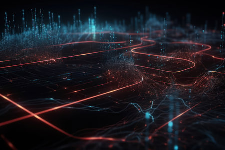 Futuristic technology background with glowing lines and dots. 3d renderingの素材