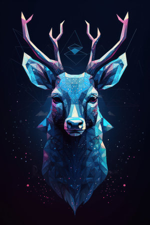 Abstract polygonal deer head on dark background. vector illustration.の素材