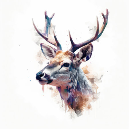 Watercolor portrait of a deer with antlers. vector illustration.の素材