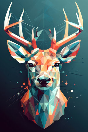 Abstract polygonal deer head on dark background. vector illustration.の素材