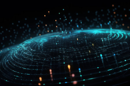 Futuristic technology wave background, 3D rendering with DOFの素材