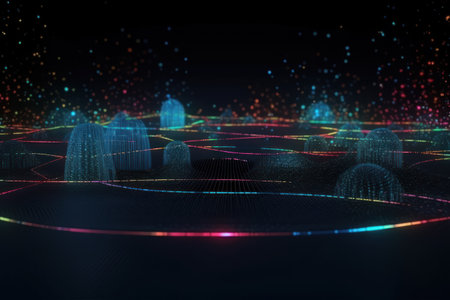 Futuristic technology background with glowing lines. 3d rendering.の素材