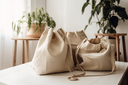 Stylish bag on table in modern living room, closeup viewの素材