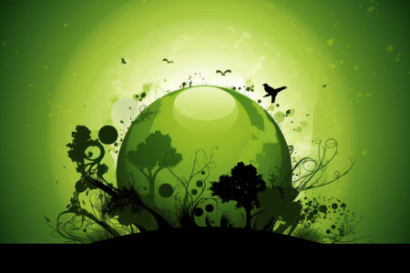 Ecology background with green planet and trees. Eps10 vector file.の素材
