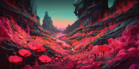 fantasy alien planet. mountain landscape. 3D render illustration.の素材