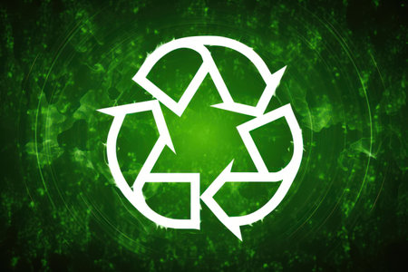 Recycling symbol on green digital background, eco friendly concept.の素材