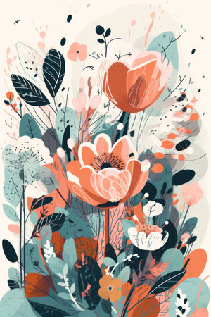 Floral background with poppies. hand drawn vector illustration.の素材