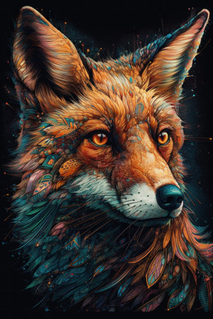 Colorful portrait of a fox. Hand-drawn illustration with an animal.の素材