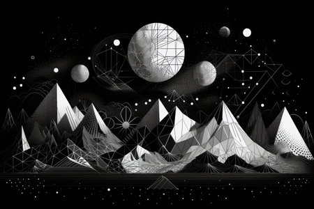 Abstract background with mountains, moon and stars. vector illustration for your designの素材