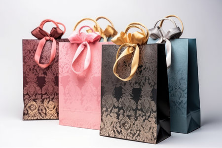 Colorful gift bags on white background, Valentine's day concept.の素材