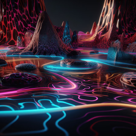Fractal 3D Illustration of an abstract background with a black holeの素材
