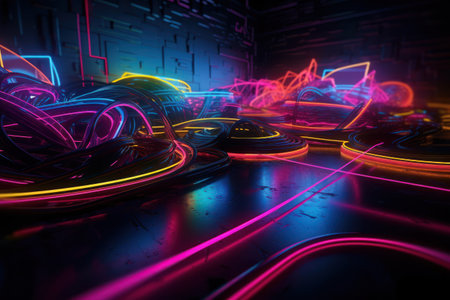 3D rendering of a futuristic background with neon lights, 3d illustrationの素材