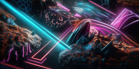Futuristic abstract background with neon lights. 3D rendering.の素材
