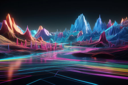 Futuristic technology background with glowing lines and shapes. 3d renderingの素材