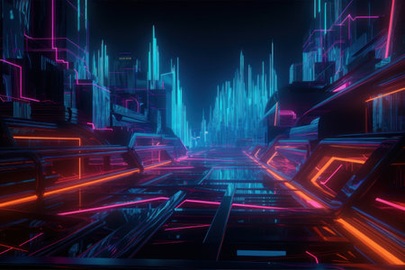 Futuristic Sci Fi Futuristic Background with Glowing Neon Lightsの素材