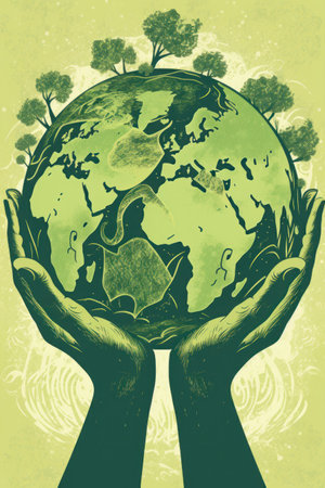 Hands holding the planet earth, ecology concept. vector illustration.の素材