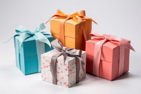 Gift boxes with ribbons on a white background. holiday concept.の素材