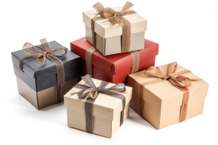 Gift boxes isolated on white background. Christmas or birthday presents.の素材