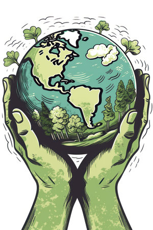 Hands holding the planet earth. Save the planet concept. vector illustration.の素材