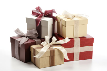 Gift boxes with ribbons and bows isolated on white background.の素材