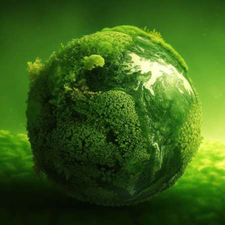 Green planet on a green background. 3d rendering, 3d illustration.の素材
