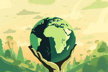 Human hands holding Earth globe. world environment day concept. vector illustrationの素材