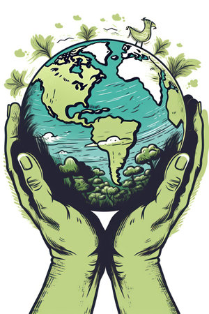 Hands holding the earth. vector illustration. World Environment Day.の素材