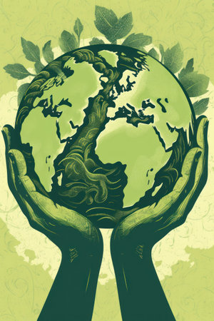 Human hands holding the earth. Save the planet. vector illustration.の素材