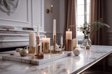 Decorative candlesle countertop in living room, closeupの素材