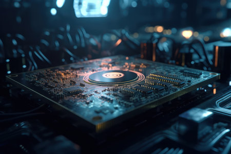 DJ mixer closeup on the background of a dark night club.の素材