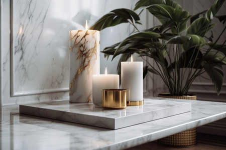 Candlesle table in modern living room. 3d renderingの素材