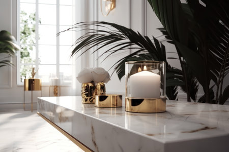 Burning candlele countertop in modern room, closeupの素材