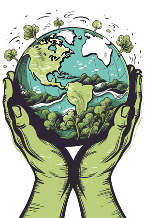 Hands holding the planet earth. Eco concept. vector illustration.の素材