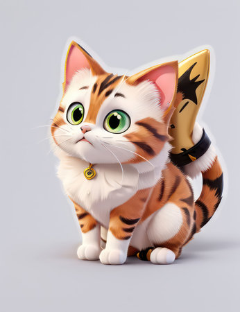 3D Illustration of a Cute Red and White Kittenの素材