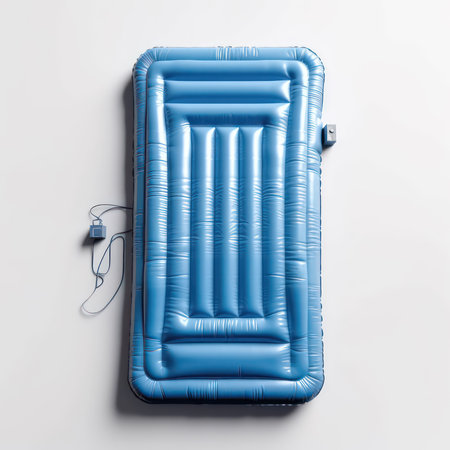 Blue air mattress isolated on white background. Top view. 3d renderingの素材