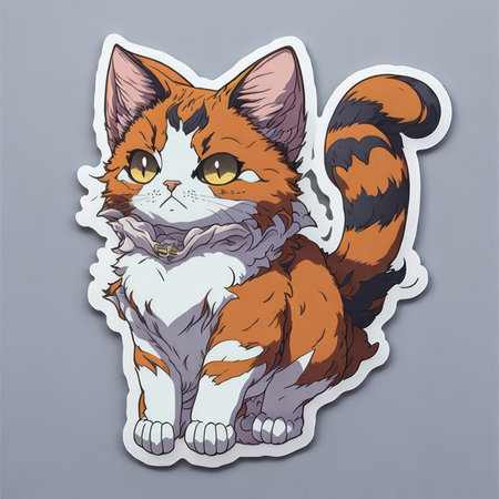 Illustration of a cute cat on a gray background, vector illustrationの素材