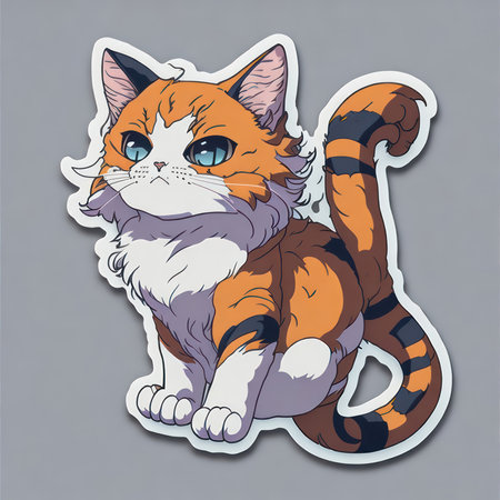 Illustration of a cat with a tail in the form of a stickerの素材