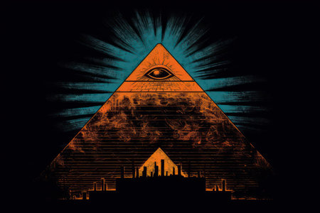 Eye of Providence on the background of the pyramid. Grunge illustrationの素材