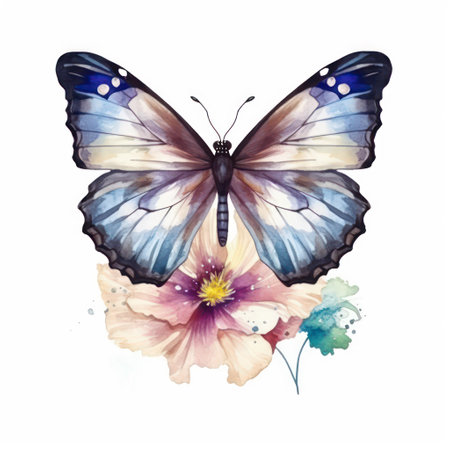 Beautiful butterfly, isolated on a white background. Watercolor illustrationの素材