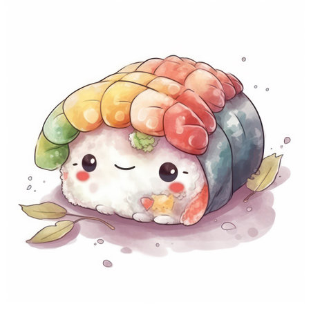 Illustration of a cute sushi roll on white background - watercolorの素材