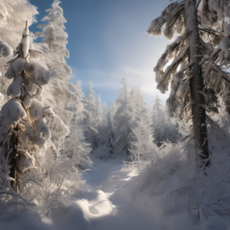 Winter forest in the mountains. Winter landscape. Snowy trees.の素材