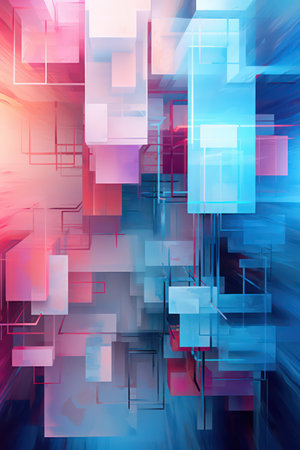 Abstract background of blue and pink rectangles. Digital illustration. 3D renderingの素材