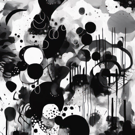 Abstract black and white watercolor background with spots, stains and splashesの素材