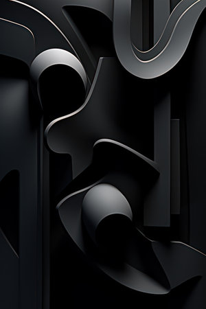 3d render, abstract black background with cut out paper cut shapesの素材