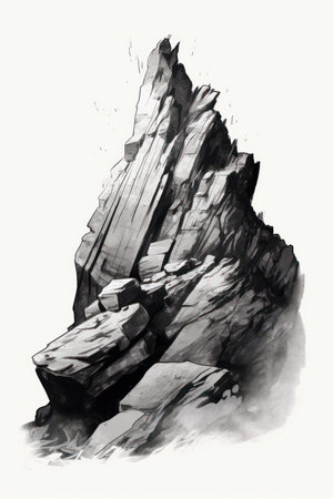 Stones in the mountains. Black and white watercolor illustration.の素材