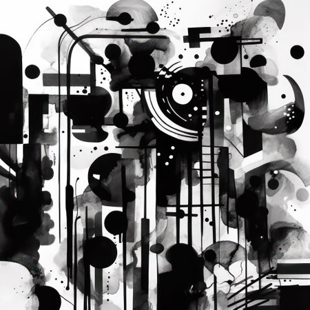 Abstract black and white grunge background with watercolor splashes and blotsの素材