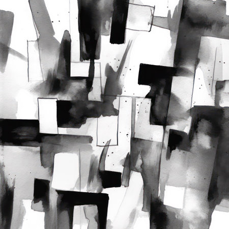 Abstract black and white watercolor background. Hand-drawn illustration.の素材
