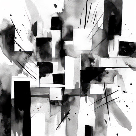 Abstract black and white watercolor background. Hand-drawn illustration.の素材
