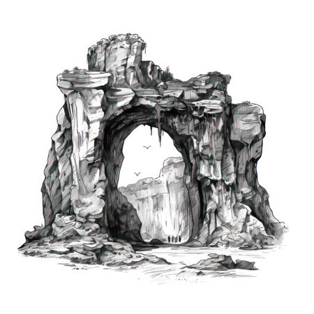 Stone arch isolated on white background. Hand-drawn watercolor illustration.の素材