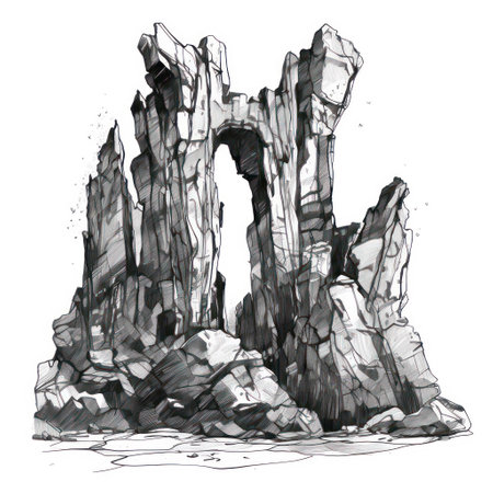 Stone arch. Digital watercolor painting on white background. Vector illustration.の素材